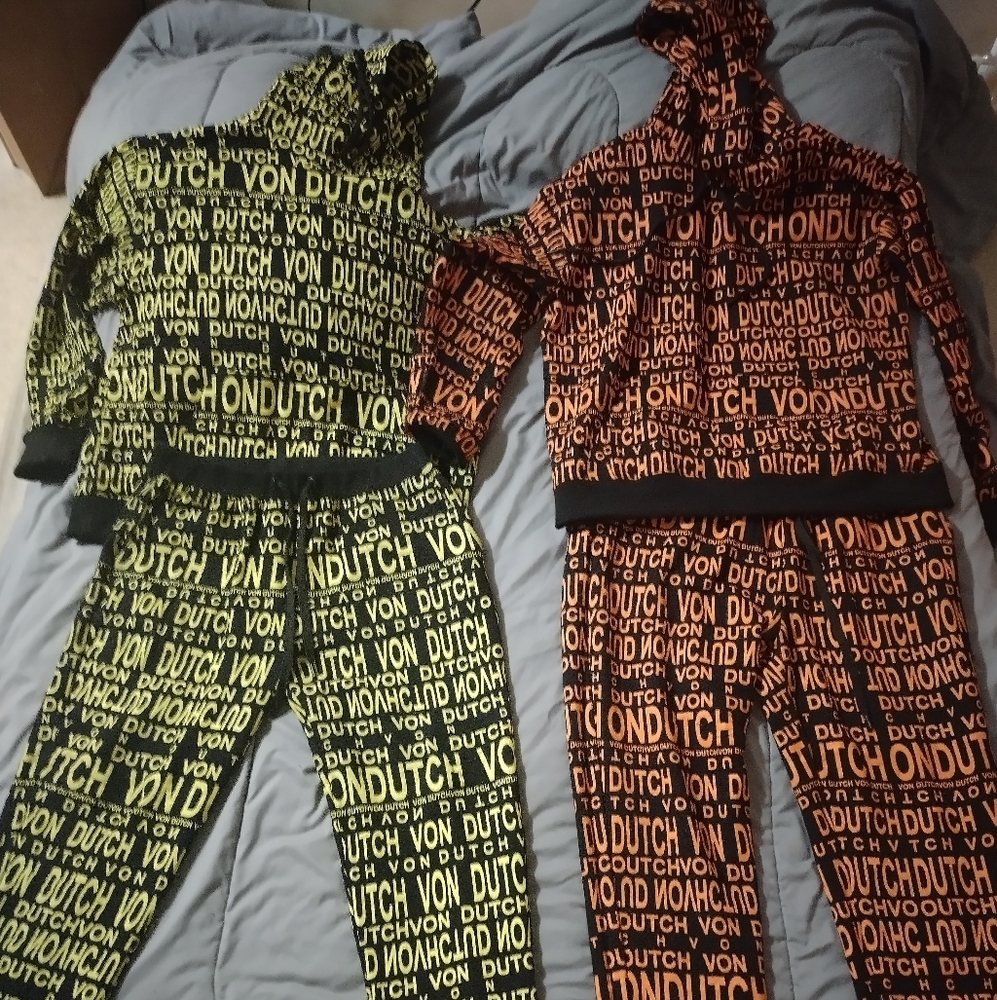 Von Dutch Yellow and Orange Logo Tracksuit Set